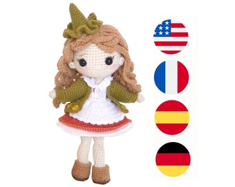 Crochet doll pattern Ember, amigurumi doll witch pattern, amigurumi patterns PDF (English, French, Spanish, German)