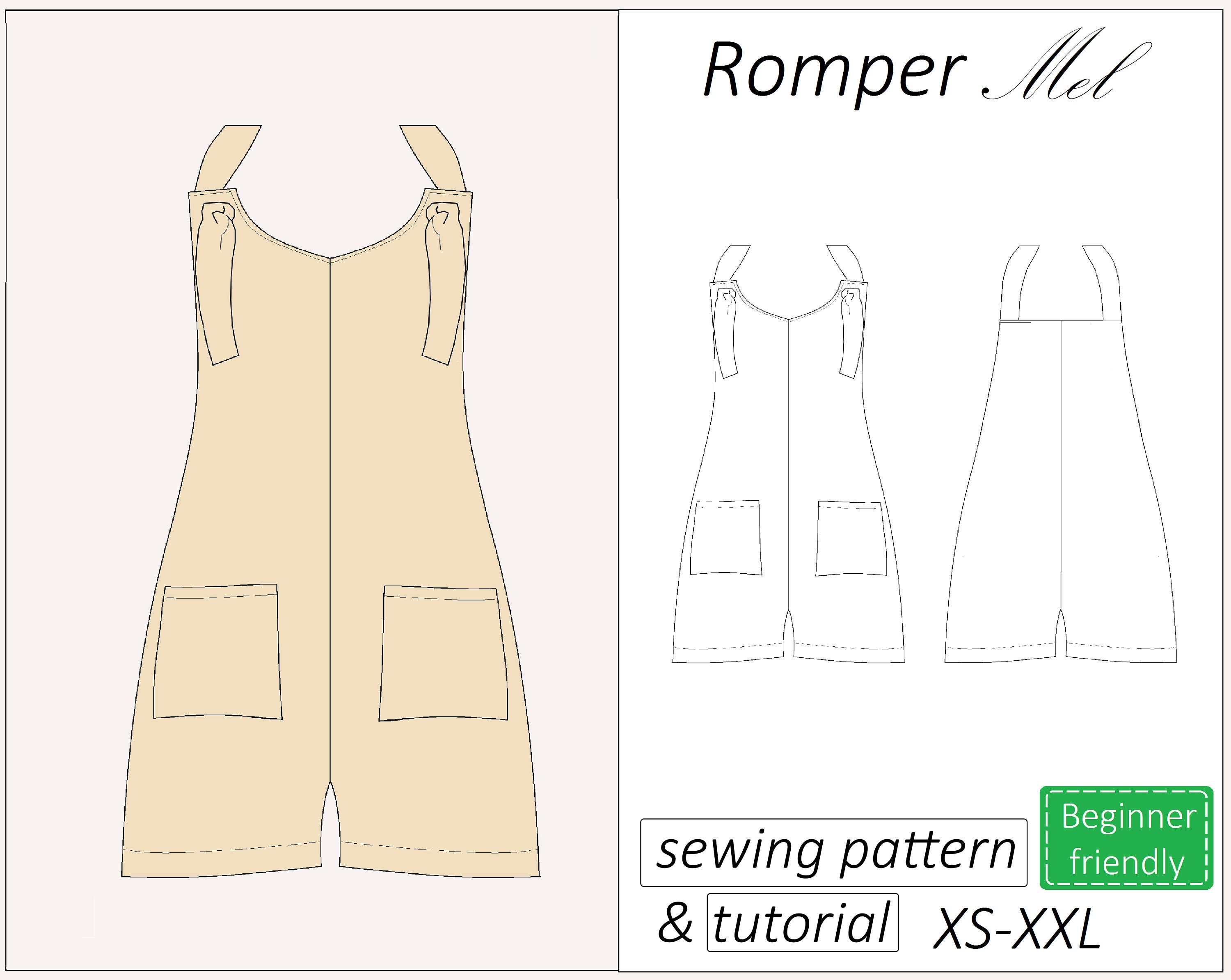Romper Pattern Mel, Romper Sewing Pattern PDF, Easy Jumpsuit Shorts ...