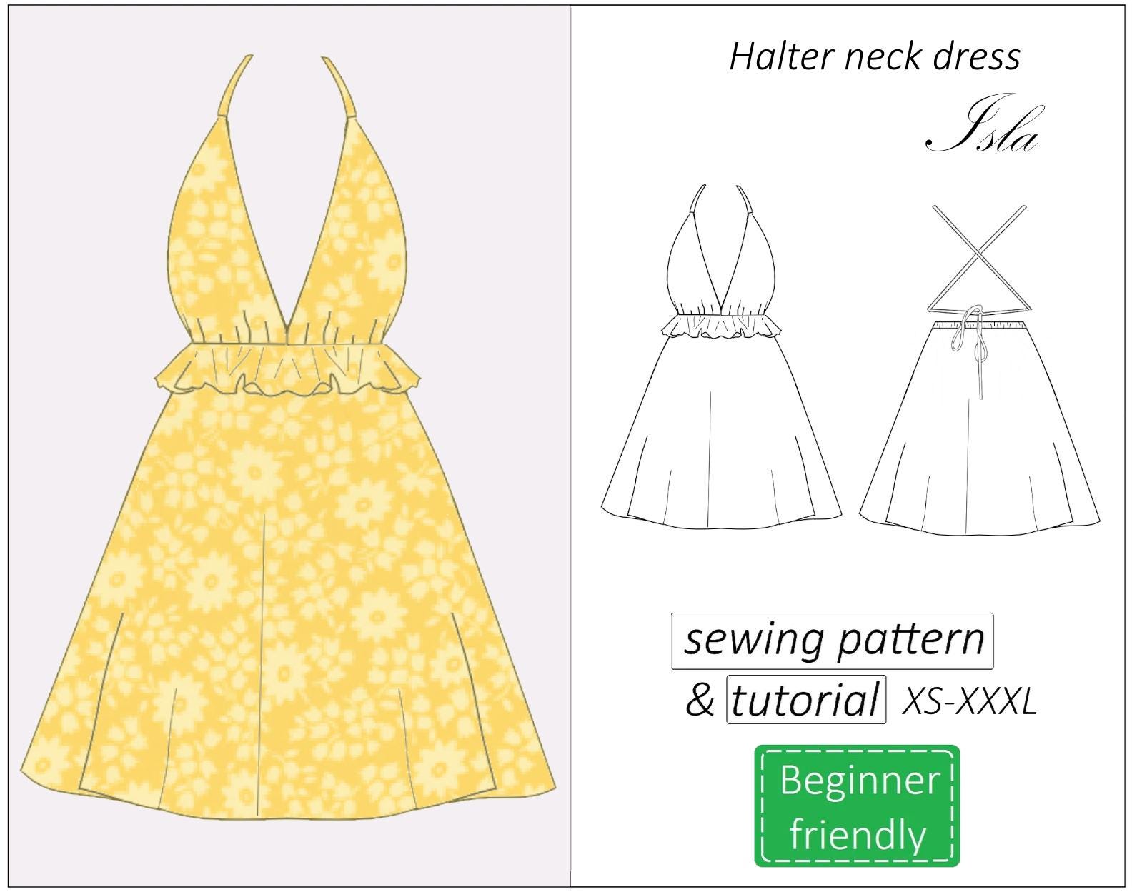 Halter Dress Pattern Isla, Halter Neck Dress Sewing Pattern PDF, Ruffle  Backless Summer Dress Pattern for Women - Instant Download, XS -XXXL - Etsy  New Zealand