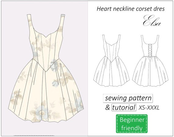 Corset Dress Pattern Elsa, Prom Heart Neackline Dress Sewing Pattern,  Sweetheart Mini Summer Dress Pattern for Women PDF Download, XS - XXXL -  Etsy