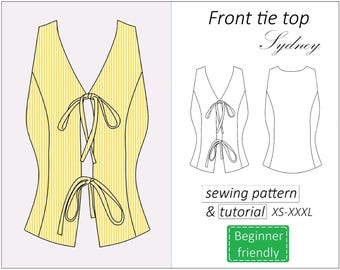 Toppatroon Sydney, naaipatroon stropdas bovenstuk, vestpatroon, eenvoudig jaargetijde zomertoppatroon voor dames - pdf-download, XS-XXXL