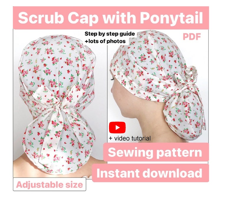 Scrub Cap Pattern Ponytail Adjustable Scrub Hat Sewing Etsy
