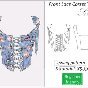 Patron de haut corset Serena, modèle de corset en dentelle sur le devant PDF, patron de couture bustier haut court - téléchargement immédiat, tailles XS - XXL