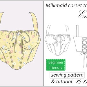 Corset top pattern Erica, milkmaid corset pattern PDF, crop top bustier sewing pattern - instant download, sizes XS - XXL