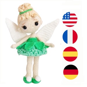 Crochet doll pattern, Tink the fairy amigurumi doll pattern PDF (English, Français, Español, Deutsch)