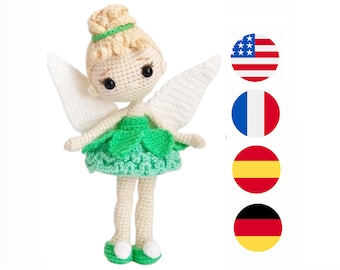 Crochet doll pattern, Tink the fairy amigurumi doll pattern PDF (English, Français, Español, Deutsch)
