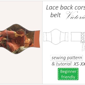 Modello corsetto Victoria, modello cintura corsetto PDF, modello cucito corsetto con schiena in pizzo stile vittoriano - download immediato, taglie XS - XXL