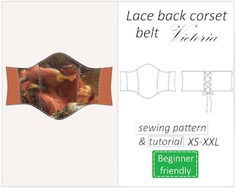 Corset pattern Victoria, corset belt pattern PDF, lace back corset sewing pattern victorian style - instant download, sizes XS - XXL