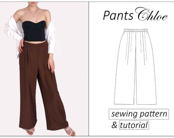 Wide leg pants pattern, palazzo pants sewing pattern PDF, wide legged trousers pattern - instant download