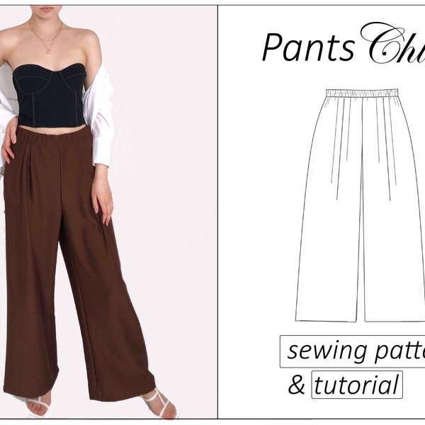 Wide leg pants pattern, palazzo pants sewing pattern PDF, wide legged trousers pattern - instant download