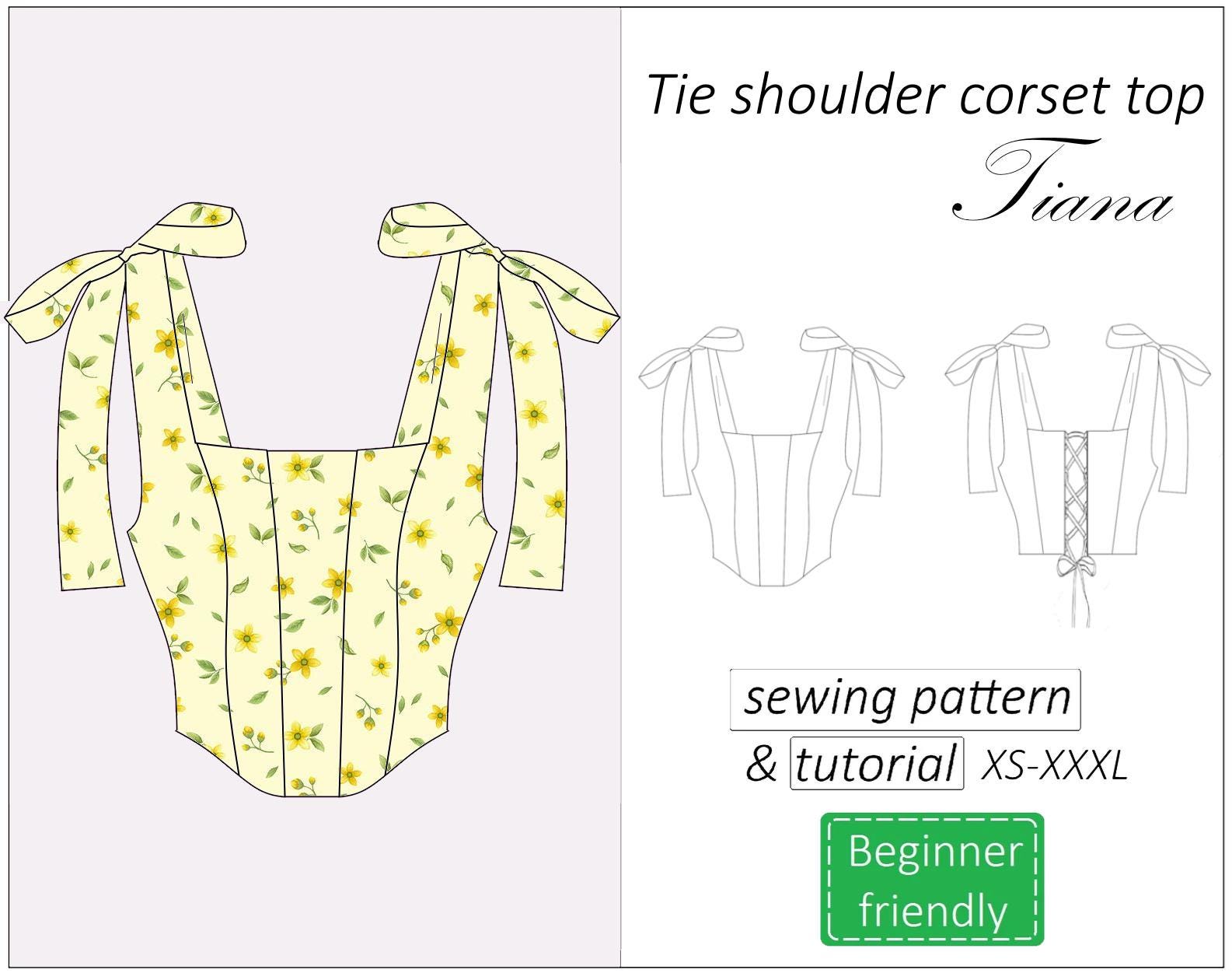 Corset Top Pattern Tiana, Tie Shoulder Back Lace Corset Pattern PDF, Summer  Crop Top Bustier Sewing Pattern - Instant Download, XS - XXXL - Etsy