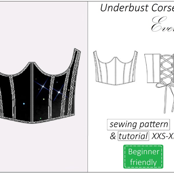 Corset pattern, double sided corset sewing pattern PDF underbust corset belt - instant download