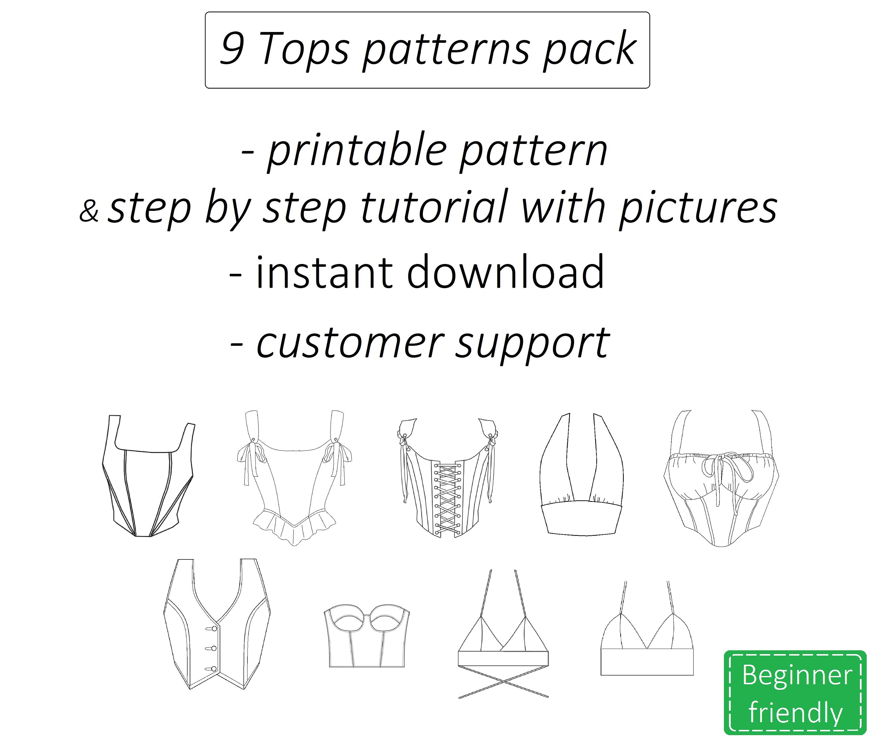 Set of 9 Top Patterns, Corset Top Pattern, Trendy Corset Pattern PDF ...
