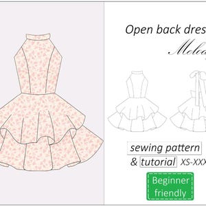Patrón de vestido halter Melody, patrón de costura de vestido de fiesta con espalda abierta en PDF, patrón de vestido de verano para mujer - descarga instantánea, tallas XS - XXXL