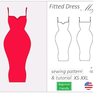 Bodycon dress pattern Megan, sweetheart neckline dress sewing pattern PDF stretchy fitted dress mini midi maxi - download, sizes XS - XXL