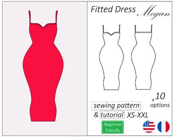 Patron de robe moulante Megan, patron de couture de robe décolleté en coeur PDF robe ajustée extensible mini midi maxi - à télécharger, tailles XS - XXL