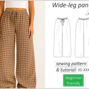 Pants pattern Hope, wide leg palazzo pants sewing pattern PDF elastic waist, trousers pattern for women - instant download, sizes XS -XXXL