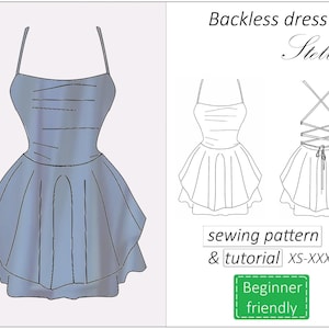 Backless dress pattern Stella, open back corset dress sewing pattern halter neck, mini summer dress pattern for women - PDF download XS XXXL