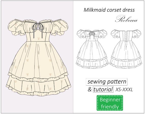 Corset dress pattern Rebecca, milkmaid dress sewing pattern PDF, tiered ruffle summer dress pattern for women - instant download, XS - XXXL