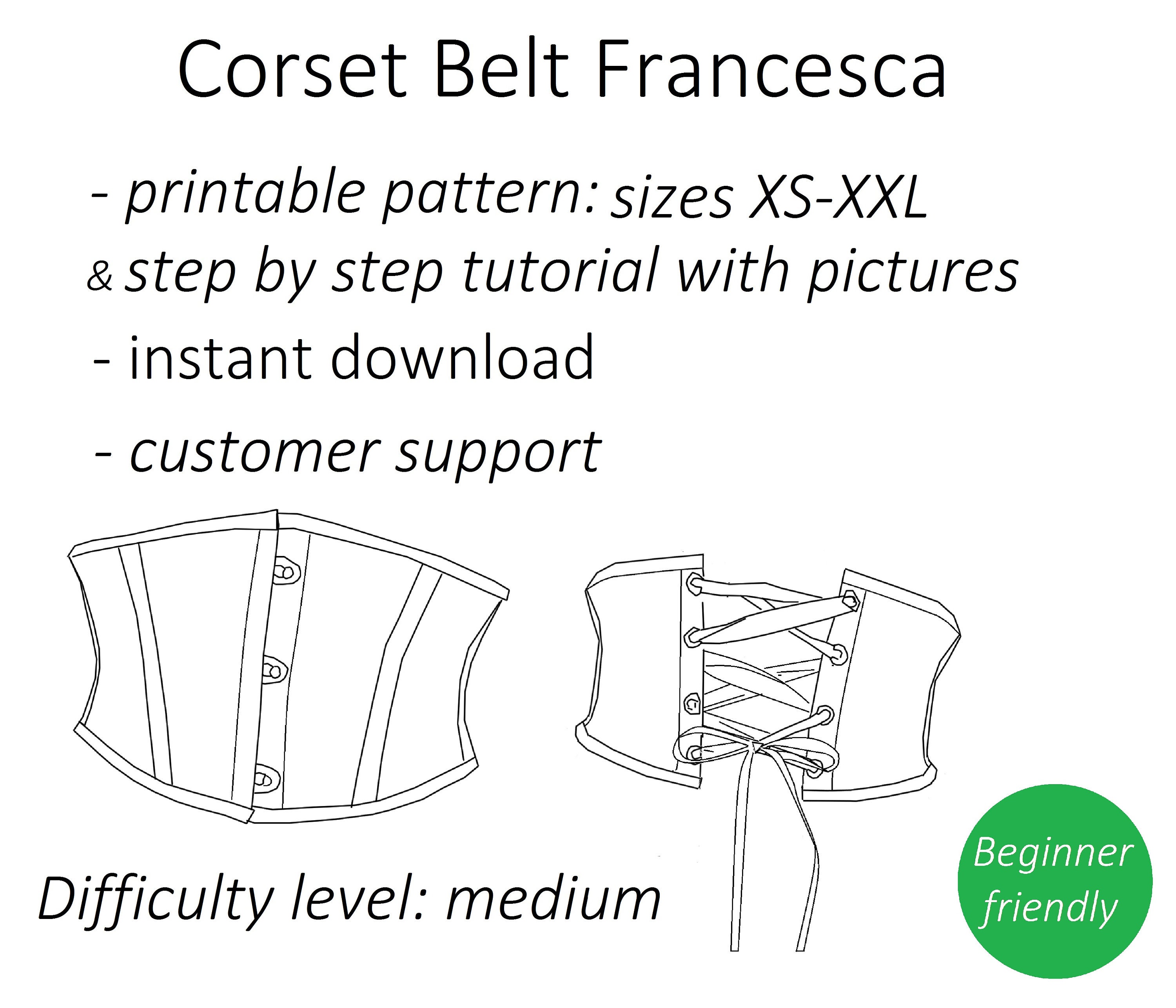 Isabella Waist Cincher Corset Belt PDF Sewing Pattern Size 4-24 UK -   Sweden