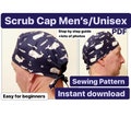 Scrub cap pattern unisex, scrub hat sewing pattern PDF for men, scrub caps for women surgical cap nurse medical instant download