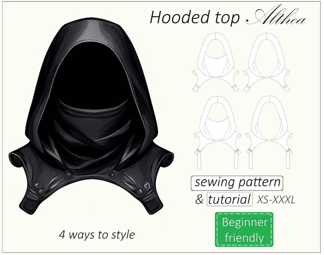 Hooded Top Sewing Pattern Althea, Hooded Cowl Pattern PDF Medieval ...
