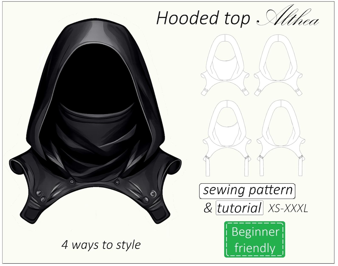 Hooded Top Sewing Pattern Althea, Hooded Cowl Pattern PDF Medieval ...