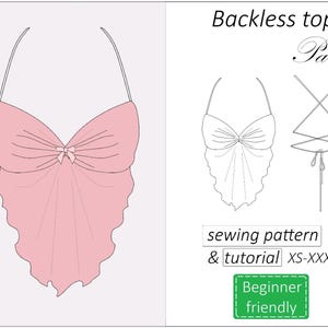 Top pattern Paris, backless halter neck top sewing pattern PDF, y2k open back summer bra top pattern for women - instant download, XS -XXXL