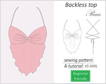 Toppatroon Parijs, rugloos naaipatroon haltertopje pdf, y2k zomer-bh-topje met open rug patroon voor vrouwen - instant download, XS-XXXL