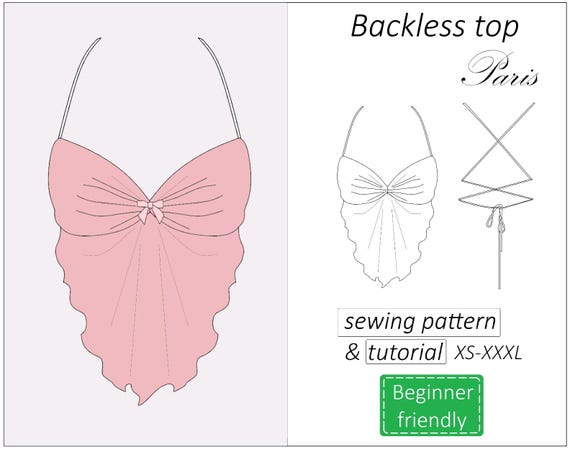 Top pattern Paris, backless halter neck top sewing pattern PDF, y2k open back summer bra top pattern for women - instant download, XS -XXXL