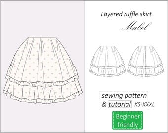 Patrón de falda con volantes en capas Mabel, patrón de costura de falda escalonada PDF, patrón de minifalda abullonada de verano para mujer - descarga instantánea, XS - XXXL