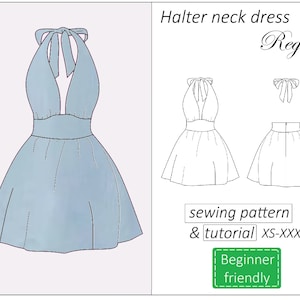 Halter dress pattern Regina, halter neck dress sewing pattern PDF, summer dress pattern for women - instant download, sizes XS - XXXL