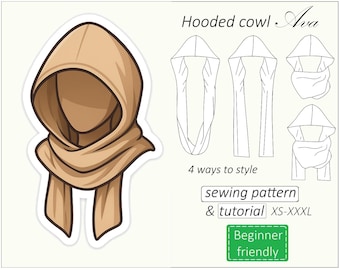 Naaipatroon capuchon Ava, gezellige sjaal met capuchon, mantelpatroon pdf middeleeuwse jurk, cape-naaipatroon voor LARP-cosplay - direct downloaden