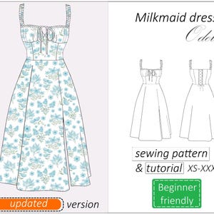 Milchmädchen Kleider Schnitt Odette, Korsett Kleid Schnittmuster Sommerkleid, Maxi Sommerkleid Schnittmuster für Frauen - PDF-Download, XS - XXXL