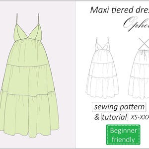 Open back dress pattern Ophelia, maxi tiered dress sewing pattern PDF, backless summer dress pattern for women - instant download, XS - XXXL