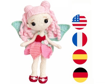 Crochet doll pattern fairy Luna PDF, amigurumi doll pattern PDF (English, French, Spanish, German)