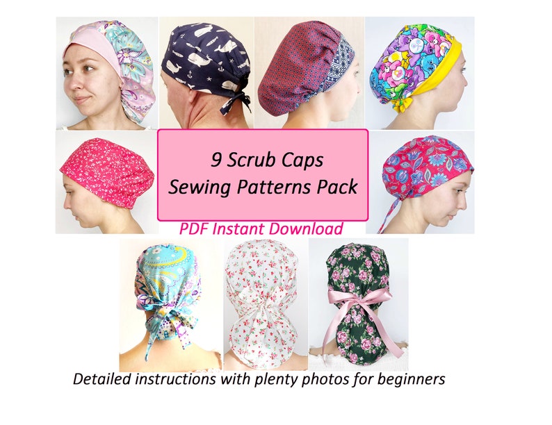Scrub Cap Pattern Pack Scrub Hat Sewing Pattern Scrub Cap Etsy