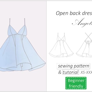 Open back dress pattern Angelina, sundress backless dress sewing pattern PDF, halter tie back summer dress pattern women - instant download