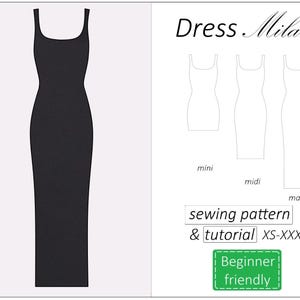 Dress pattern Milana, bodycon dress sewing pattern PDF, cami tank dress pattern for women mini dress prom gown - instant download, XS -XXXL