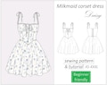 Milkmaid dress pattern Daisy, corset dress sewing pattern sundress, mini summer dress pattern for women - PDF download, XS - XXXL