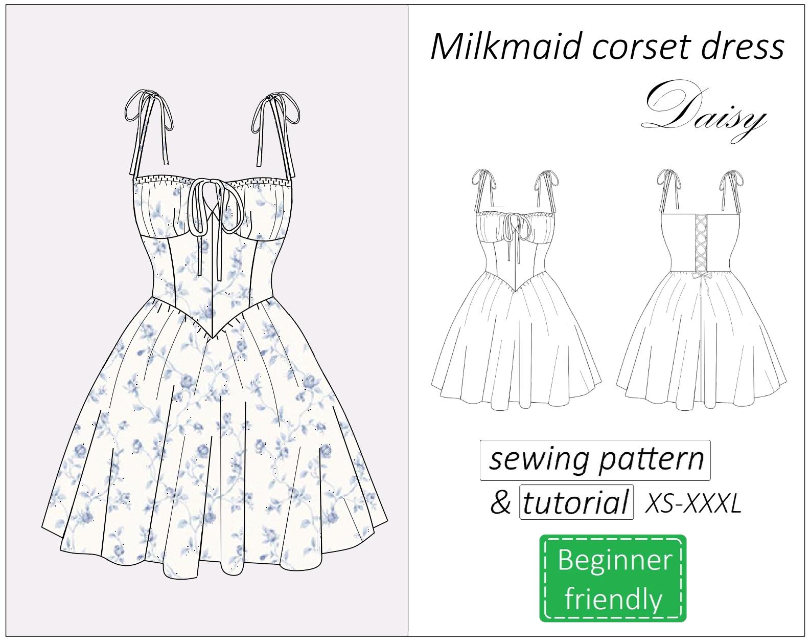 Milkmaid Dress Pattern Daisy, Corset Dress Sewing Pattern Sundress, Mini Summer Dress Pattern for Women - PDF Download, XS - XXXL