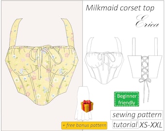 Corset top pattern Erica, milkmaid corset pattern PDF, crop top bustier sewing pattern - instant download, sizes XS - XXL