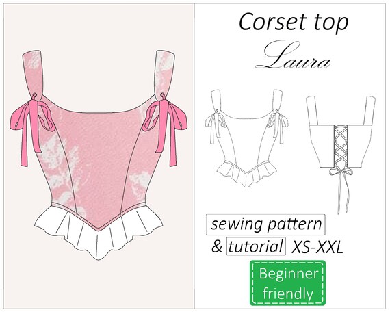 Corset Top Pattern Laura, Trendy Corset Pattern PDF Front Lace
