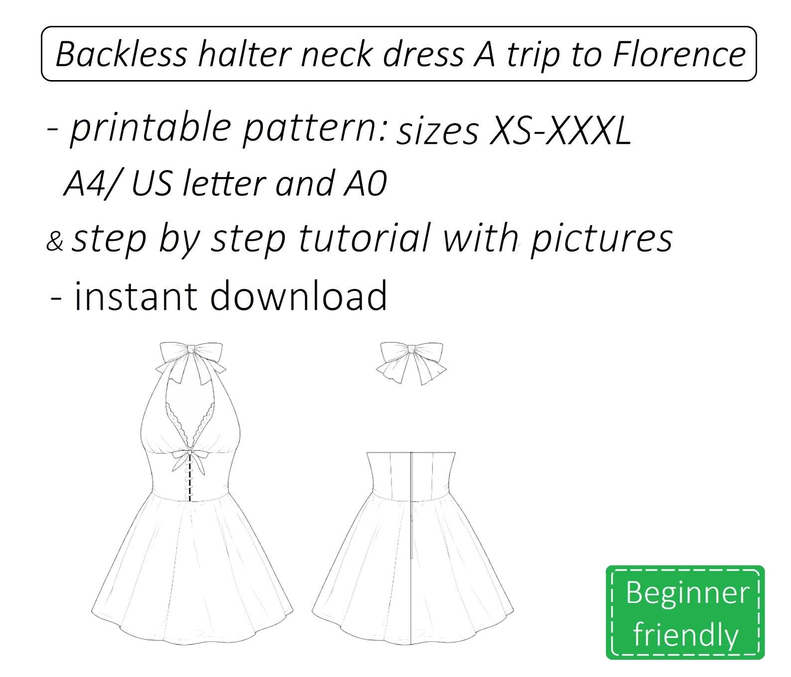 Halter Neck Dress Pattern Florence, Open Back Dress Sewing Pattern PDF ...
