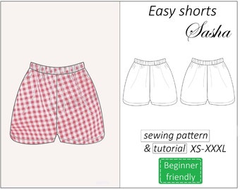 Shorts pattern Sasha, summer shorts sewing pattern PDF, easy elastic waistband shorts pattern women - instant download, sizes XS - XXXL
