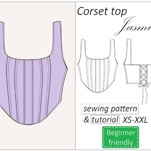 Corset top pattern Jasmine, corset pattern PDF, crop top bustier sewing pattern - instant download, sizes XS - XXL