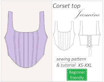 Corset top pattern Jasmine, corset pattern PDF, crop top bustier sewing pattern - instant download, sizes XS - XXL