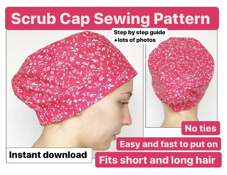 Scrub Cap Pattern No Ties Scrub Hat Sewing Pattern PDF Scrub Etsy