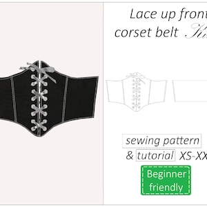 Corset pattern Kim, corset belt pattern PDF, front lace corset sewing pattern - instant download, sizes XS - XXL