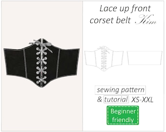 Patrón corsé Kim, patrón cinturón corsé PDF, patrón de costura corsé encaje delantero - descarga instantánea, tallas XS - XXL